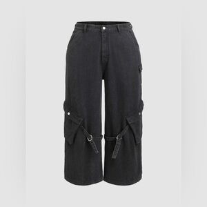 Cider baggy cargo pants strap detail black size medium